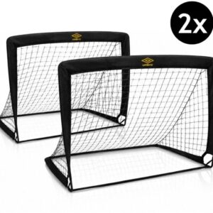 Umbro Pop-Up Voetbaldoel Set van 2 - Voetbal Goals 120 x 90 x 90 cm - Voetbaldoelen met Draagtas en Grondpennen - voor Buiten en Binnen - Voetbal Trainingsmateriaal - Zwart