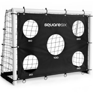 SquareSix Voetbaldoel 180x120x60 cm met Gatendoek - Voetbal Goal - Voetbal Trainingsmateriaal - Stalen Frame - 10 Grondankers - Wit