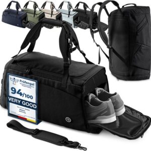 bemaxx Sporttas Gymbag Reistas 40L / 60L | Trainingstas met Rugzak-Functie Schoenencompartiment Vak voor natte Kleding | Sportrugzak Fitness Tas Weekender Zwemtas Duffelbag Sportzak Fitnesszak Sportbag Heren - 40L, Zwart